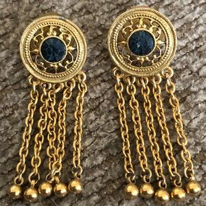 Blue stone & chain earrings
